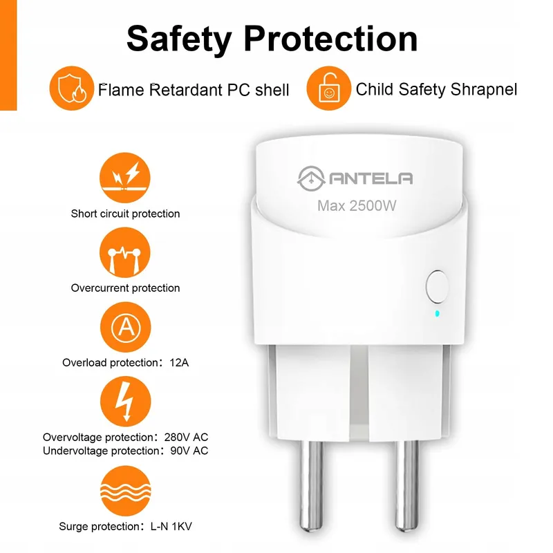 ANTELA Smart Stopcontact WiFi Energiemeter Compatibel met Google — foto 5