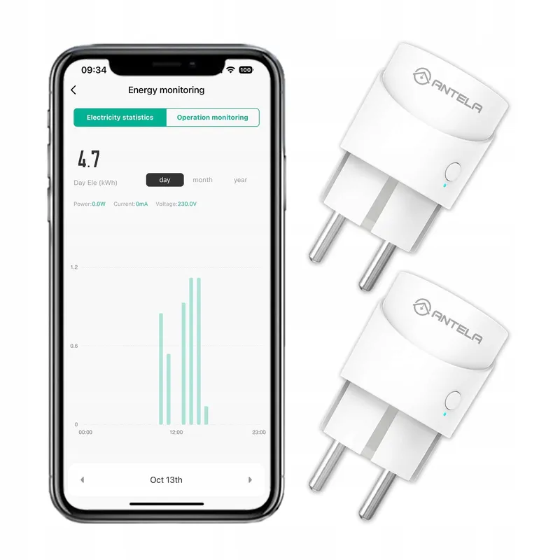 ANTELA Smart Stopcontact WiFi Energiemeter Compatibel met Google — foto 1