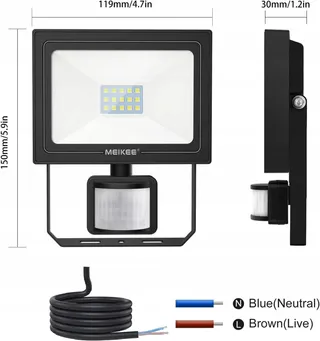 MEIKEE LED Schijnwerper 15W 1200LM 6500K Bewegingsmelder IP66 — miniatuur 6
