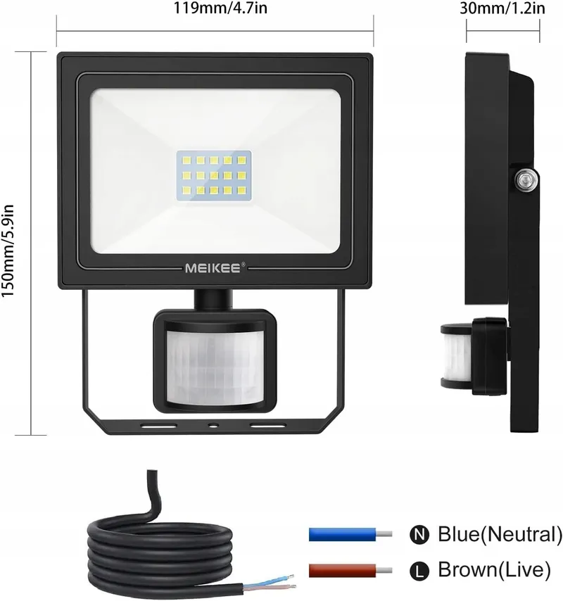MEIKEE LED Schijnwerper 15W 1200LM 6500K Bewegingsmelder IP66 — foto 6