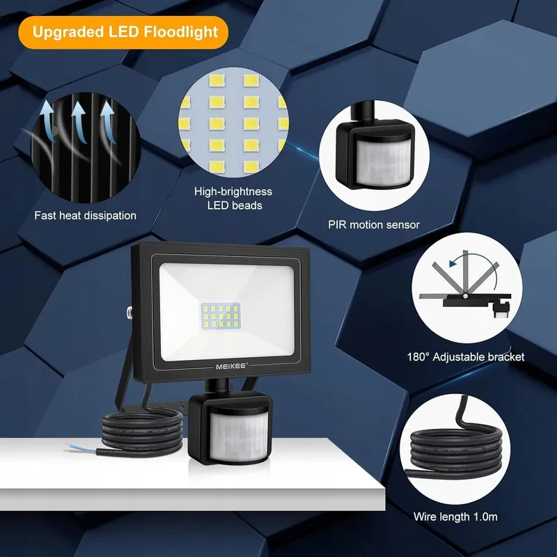 MEIKEE LED Schijnwerper 15W 1200LM 6500K Bewegingsmelder IP66 — foto 3
