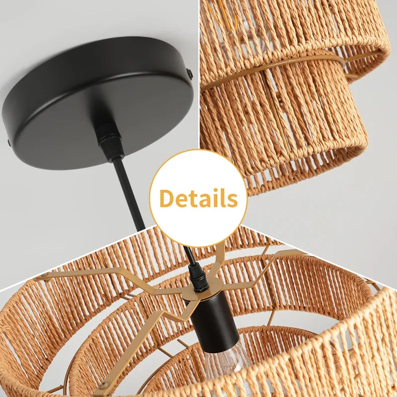 FORCOSO Rotan Hanglamp Boho E27 Vintage Woonkamer Slaapkamer Keuken — foto 3