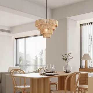 FORCOSO Rotan Hanglamp Boho E27 Vintage Woonkamer Slaapkamer Keuken — miniatuur 2