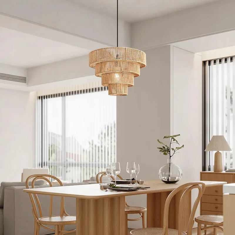 FORCOSO Rotan Hanglamp Boho E27 Vintage Woonkamer Slaapkamer Keuken — foto 2