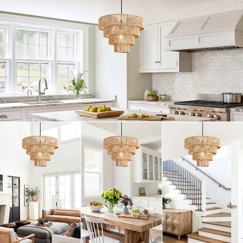 FORCOSO Rotan Hanglamp Boho E27 Vintage Woonkamer Slaapkamer Keuken — foto 7