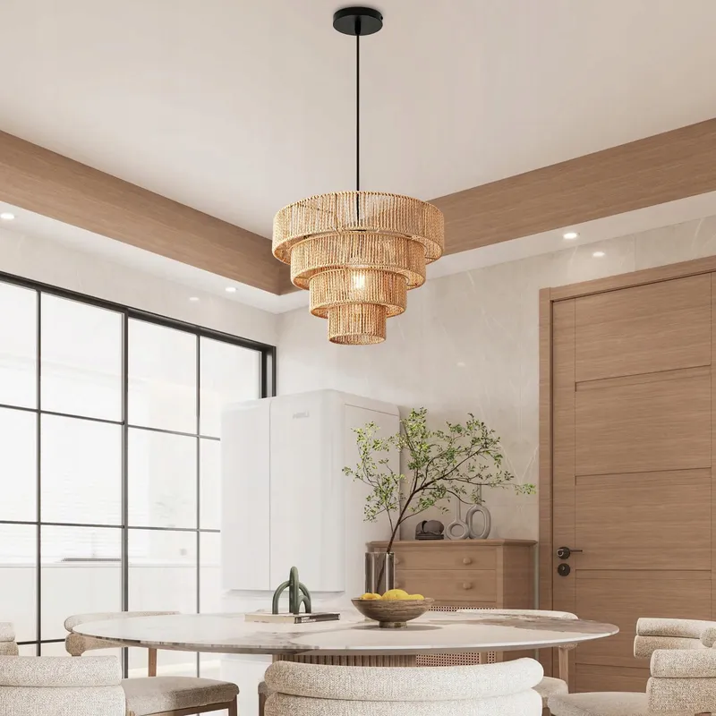 FORCOSO Rotan Hanglamp Boho E27 Vintage Woonkamer Slaapkamer Keuken — foto 5