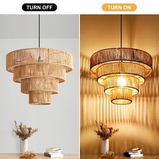FORCOSO Rotan Hanglamp Boho E27 Vintage Woonkamer Slaapkamer Keuken — miniatuur 8