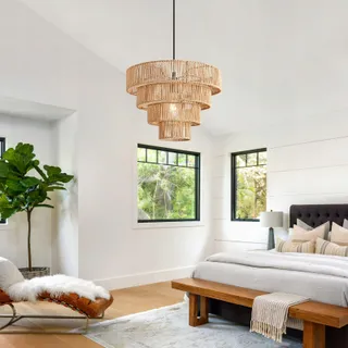 FORCOSO Rotan Hanglamp Boho E27 Vintage Woonkamer Slaapkamer Keuken — miniatuur 6