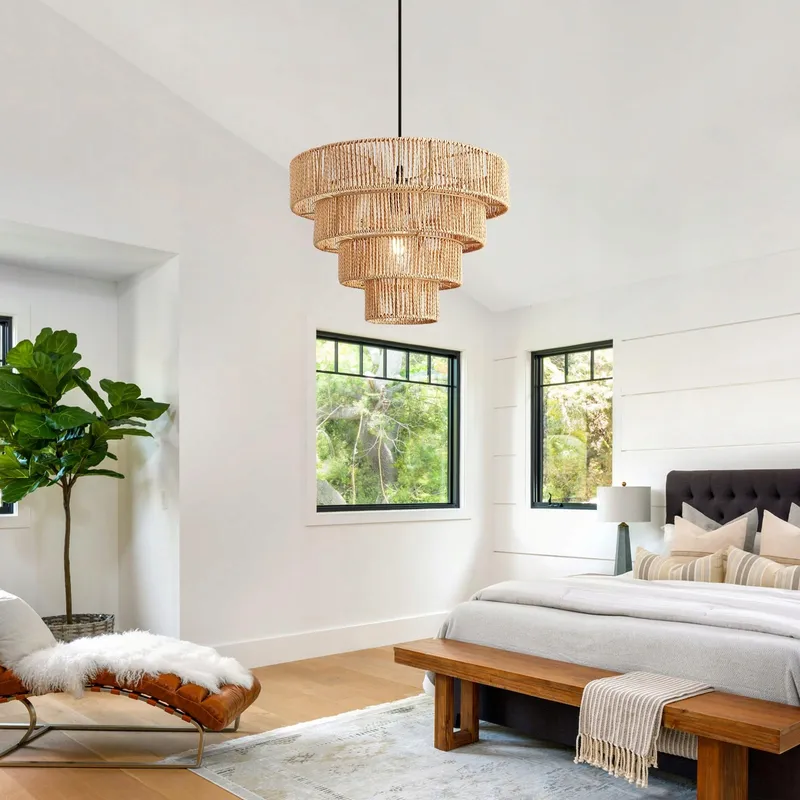 FORCOSO Rotan Hanglamp Boho E27 Vintage Woonkamer Slaapkamer Keuken — foto 6