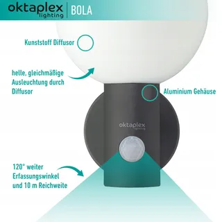 OKTAPLEX Bola LED Buitenlamp Bewegingsmelder IP65 3000K 1600lm 15.7W — miniatuur 2