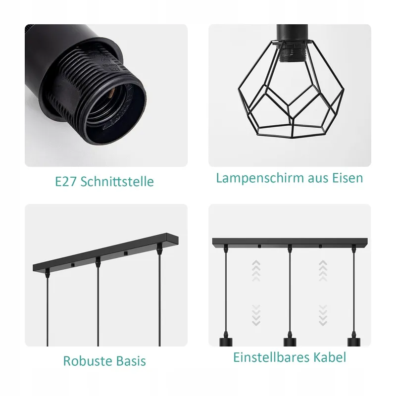 EMKE Hanglamp Vintage 3-Lamps Eetkamer Keuken Woonkamer — foto 4