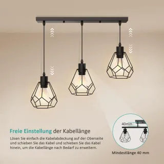 EMKE Hanglamp Vintage 3-Lamps Eetkamer Keuken Woonkamer — miniatuur 2