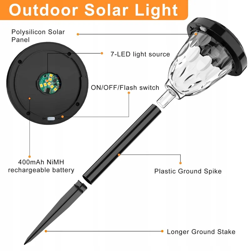 FIFLYING Solarlampen Buiten LED IP65 Tuin Gazon Paden 6 Stuks — foto 2