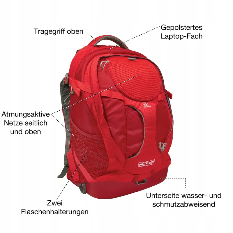KURGO G-Train Hondenrugzak Waterdicht Flessenvak 11kg Rood — foto 3