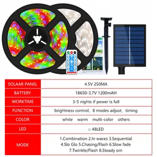 MIWATT Solar LED Strip 10M Multicolor 560 LED RF Afstandsbediening — miniatuur 5