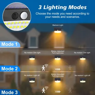 PEASUR LED Solarlamp Buiten Met Bewegingssensor 3 Stuks 138 LED IP65 — miniatuur 3