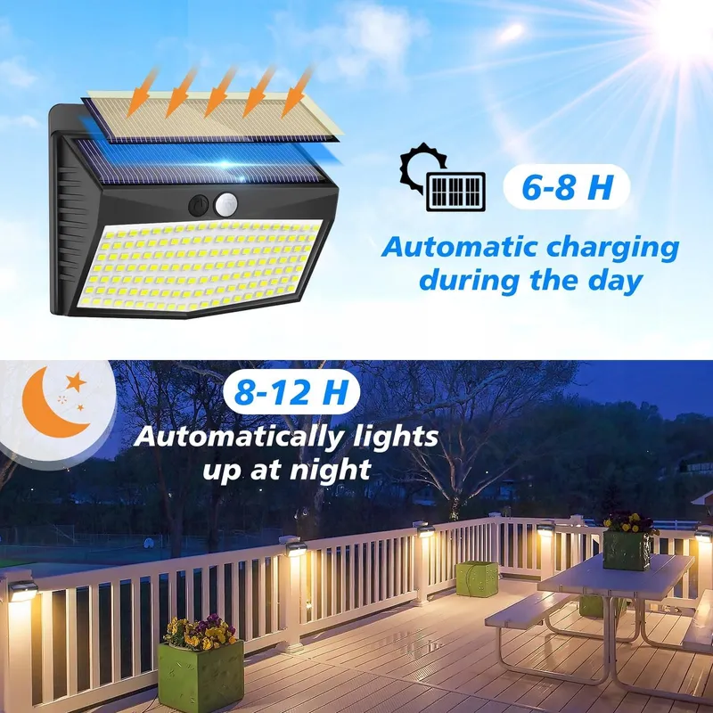 PEASUR LED Solarlamp Buiten Met Bewegingssensor 3 Stuks 138 LED IP65 — foto 2