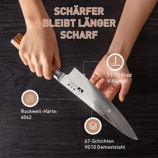 FUJUNI Messenset Damast 3-delig VG-10 Lemmet Elzenhouten Handvat — miniatuur 2