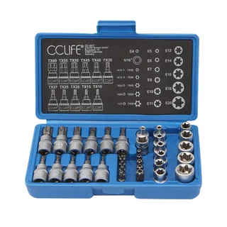 CCLIFE Dopsleutelset Torx 34-delig S2 Bit E4-E20 T10-T60