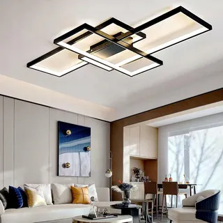 ASJK Moderne LED Plafondlamp 82W met Afstandsbediening Zwart