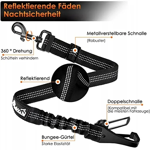 EYEIN Veiligheidsgordel voor Honden 3-in-1 Nylon 90cm Zwart — foto 6