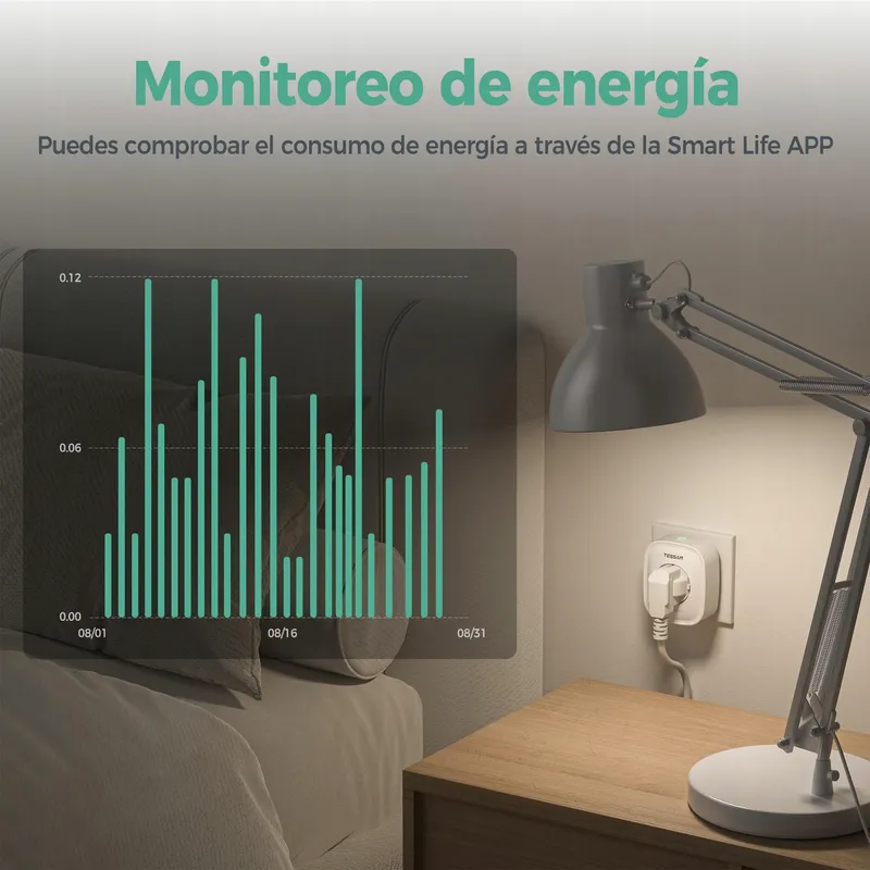 TESSAN Slim WiFi Stopcontact met Stroommeting Alexa Google — foto 6