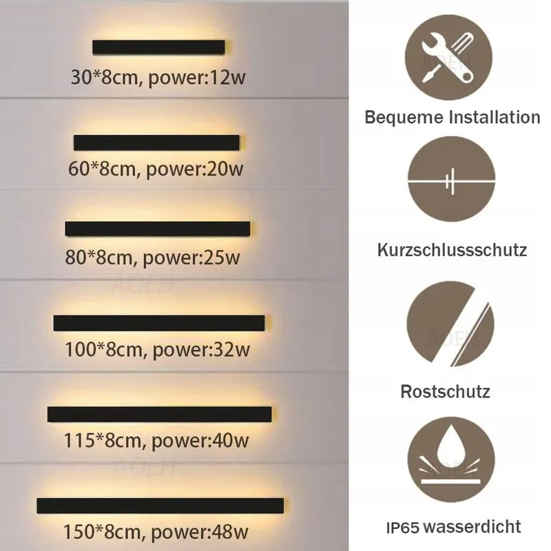 LANGE VILLA Waterdichte LED Wandlamp 60cm 20W Warm Licht — foto 7