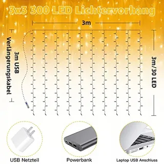 OLLNY Lichtgordijn 3x3m 300 LED Binnen Buiten — miniatuur 4
