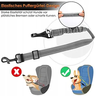 EYEIN Hondenveiligheidsgordel 3-in-1 Elastisch Nylon 90cm Grijs