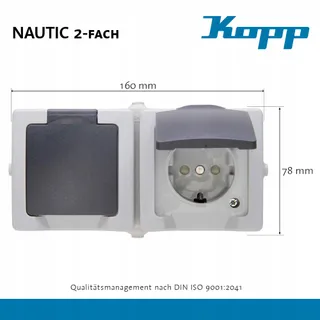 KOPP Nautic Dubbel Stopcontact met Klepdeksel IP44 Grijs