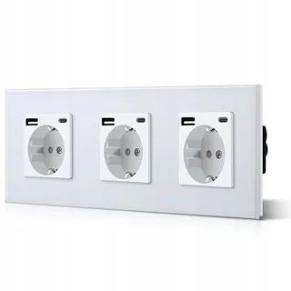 BSEED Triple Schuko Stopcontact Glas USB Type C 2,1A Wit
