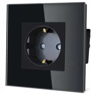 TAWOIA Schuko Stopcontact EU-Standaard Glas Inbouw Zwart — miniatuur 1