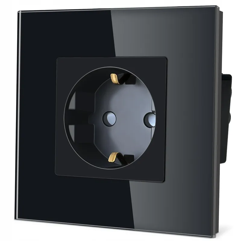 TAWOIA Schuko Stopcontact EU-Standaard Glas Inbouw Zwart — foto 1