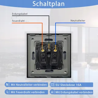TAWOIA Schuko Stopcontact EU-Standaard Glas Inbouw Zwart — miniatuur 3