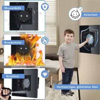 TAWOIA Schuko Stopcontact EU-Standaard Glas Inbouw Zwart — miniatuur 6
