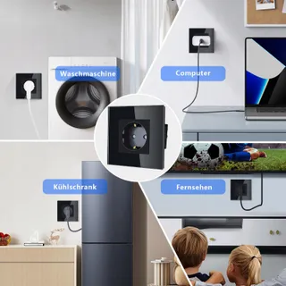 TAWOIA Schuko Stopcontact EU-Standaard Glas Inbouw Zwart — miniatuur 5