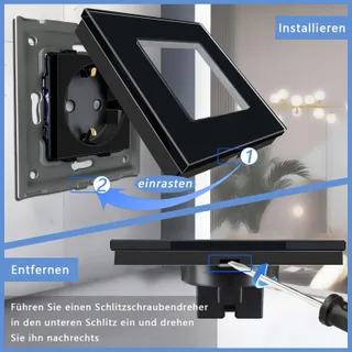 TAWOIA Schuko Stopcontact EU-Standaard Glas Inbouw Zwart — miniatuur 7