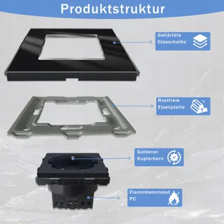 TAWOIA Schuko Stopcontact EU-Standaard Glas Inbouw Zwart — miniatuur 4
