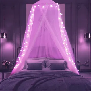 HEYCOLOR Bedhemel met Verlichting 100 LED Roze