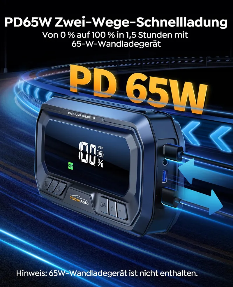 YABERAUTO Starthulp Powerbank 6000A Compressor 160PSI LCD — foto 4