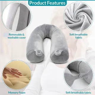 EPROICKS Reiskussen Memory Foam Voor Vliegtuig Kantoor Zwart — miniatuur 4