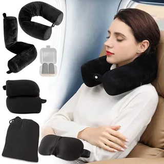 EPROICKS Reiskussen Memory Foam Voor Vliegtuig Kantoor Zwart — miniatuur 1