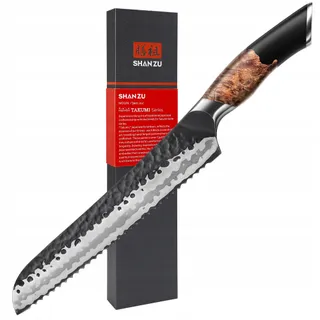 SHAN ZU Broodmes 20cm Gekarteld Koolstofstaal Houten Handvat