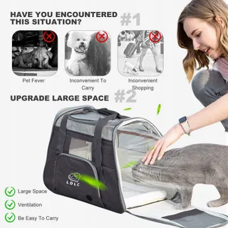 PETCUTE Transportbox Hond Kat Oxford Stof Zwart — miniatuur 2