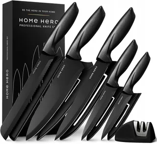 HOME HERO Keukenmessenset RVS Ergonomische Handgrepen Zwart