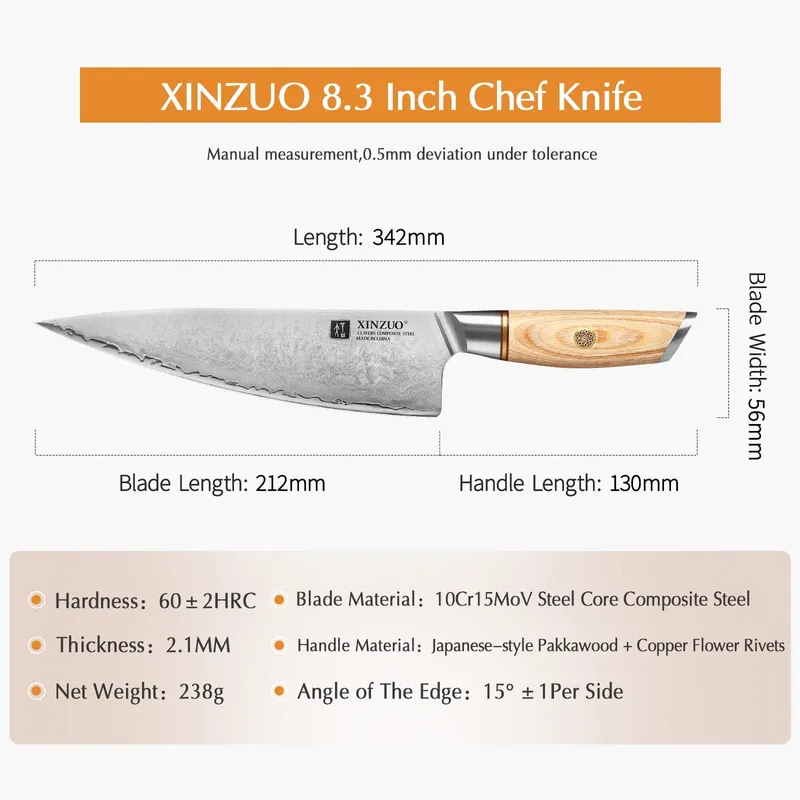 XINZUO Koksmes 21cm 10Cr15CoMoV Japanse Stijl Pakkaholz — foto 3
