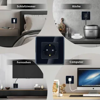 TAWOIA Schuko Stopcontact EU Inbouw Glas Zwart 86x86mm — miniatuur 7