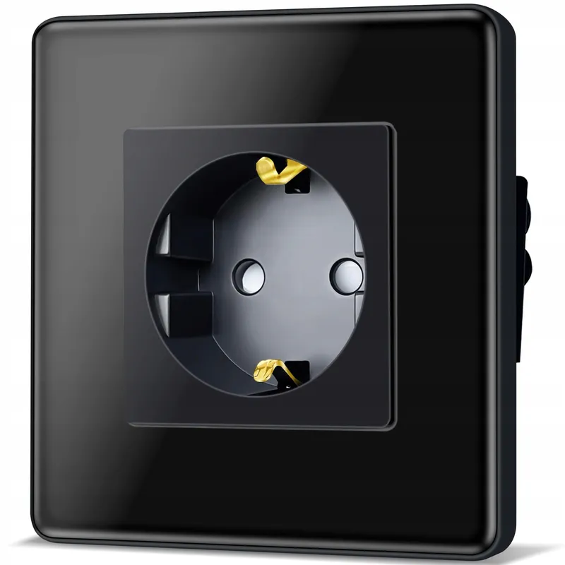TAWOIA Schuko Stopcontact EU Inbouw Glas Zwart 86x86mm — foto 1