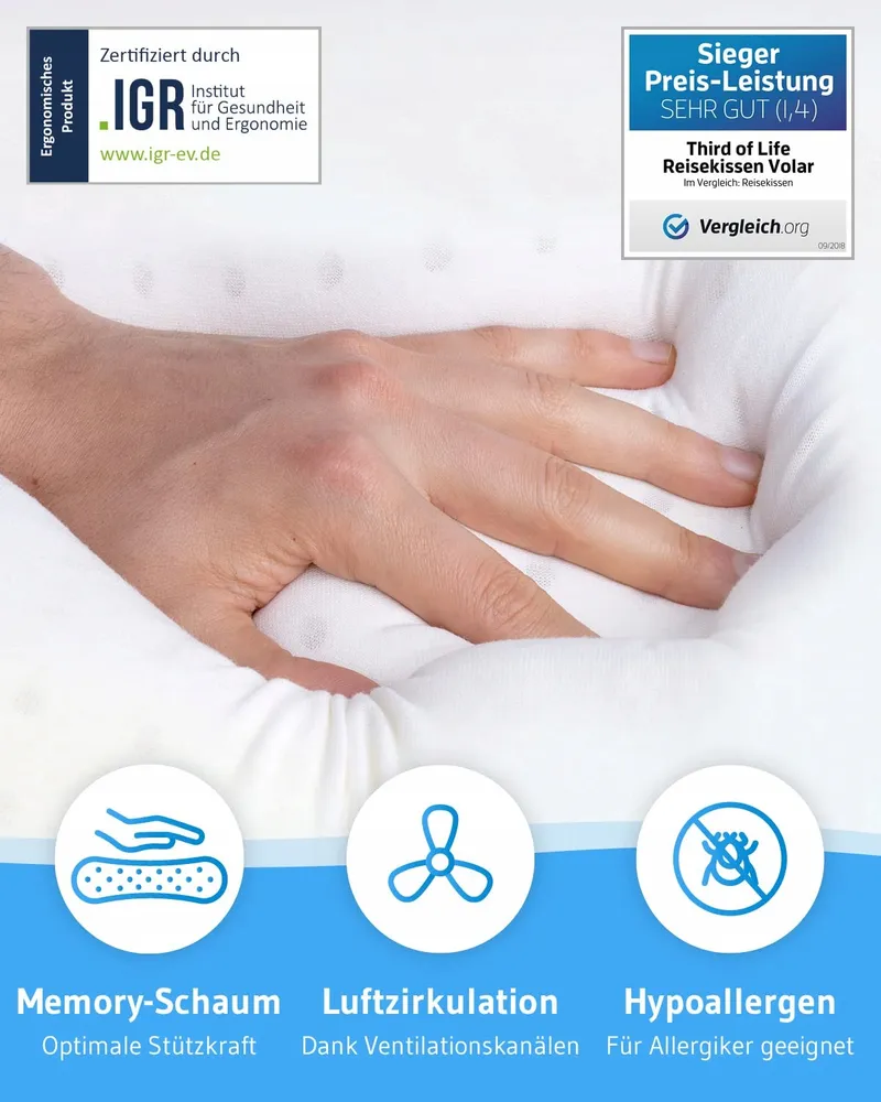 VOLAR Reiskussen Orthopedisch Memory Foam 40x25x10cm — foto 4