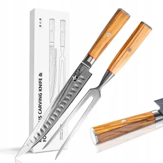 FUJUNI Vleessnijset Mes 22,5cm Vork 28,7cm Olijfhout